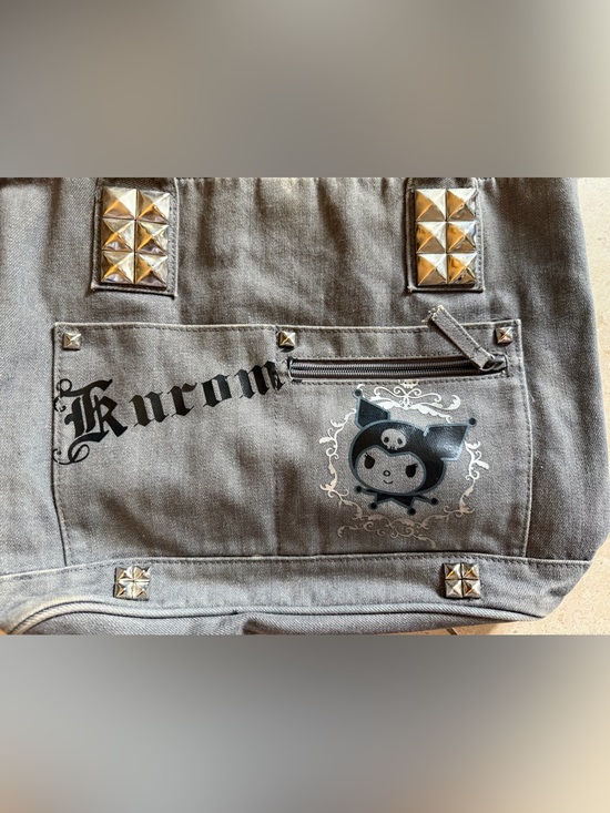 Sanrio Handbags - Rare Sanrio Kuromi Studded Gray Fabric Tote Shoulder Bag Y2K Emo Goth Kawaii